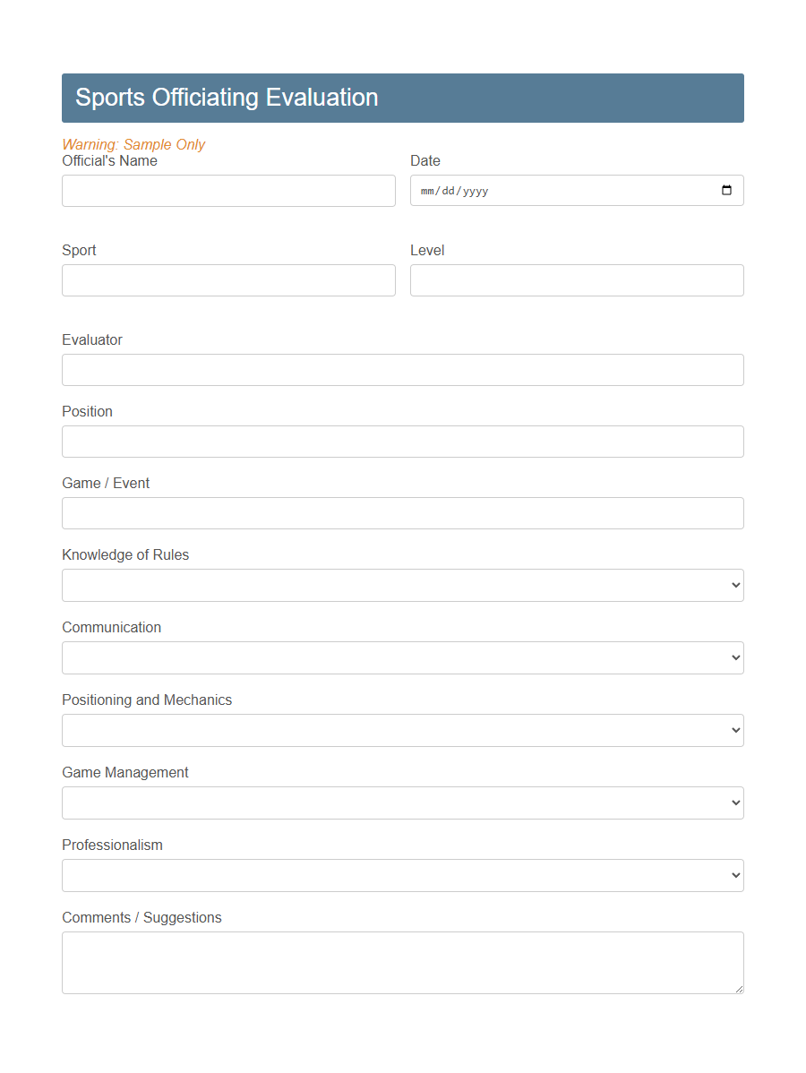 Officiating Feedback Form Template PDF Samples