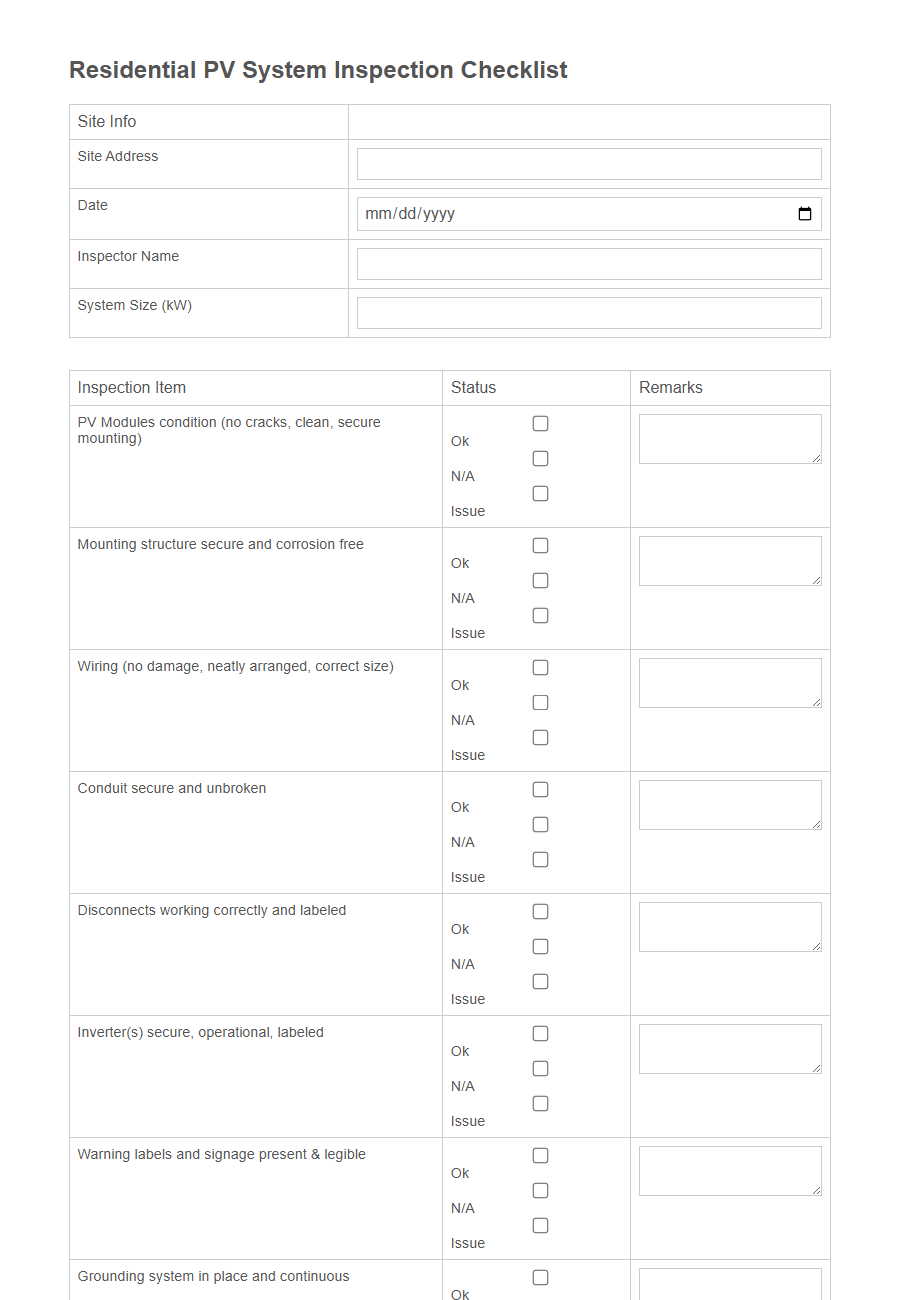 Photovoltaic Maintenance Log Form PDF Samples