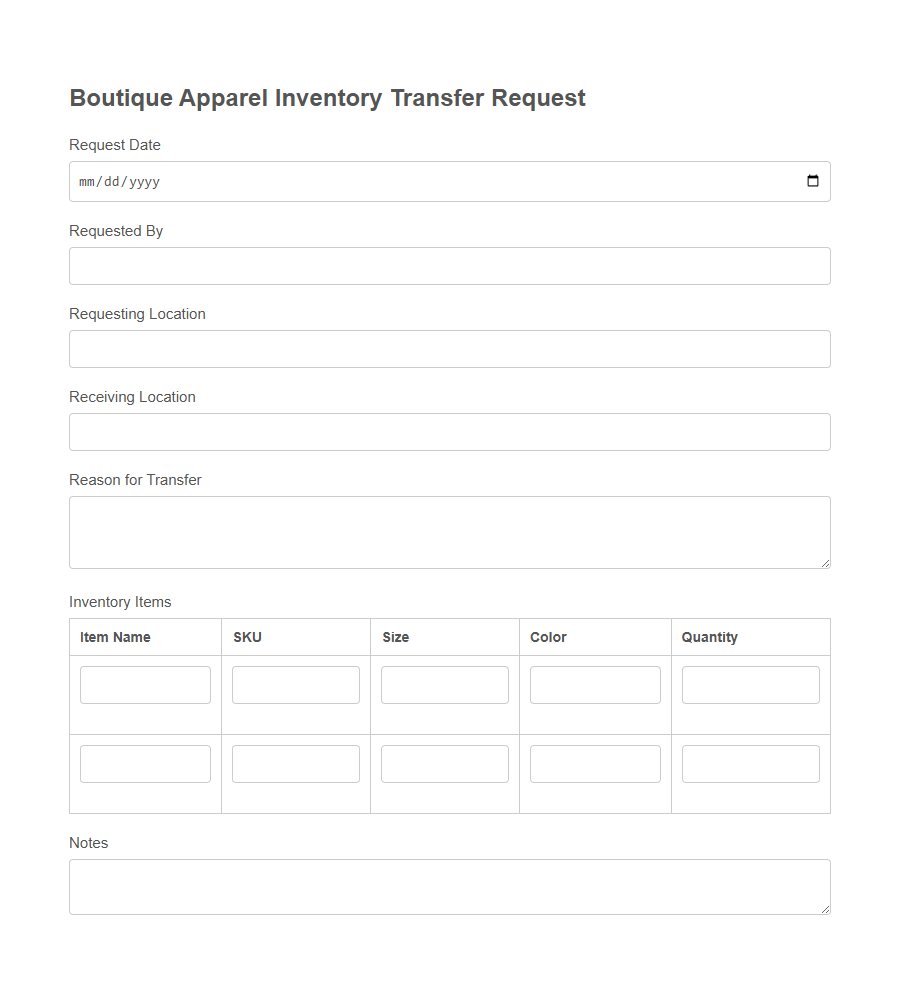 Retail Inventory Transfer Request Form PDF Samples