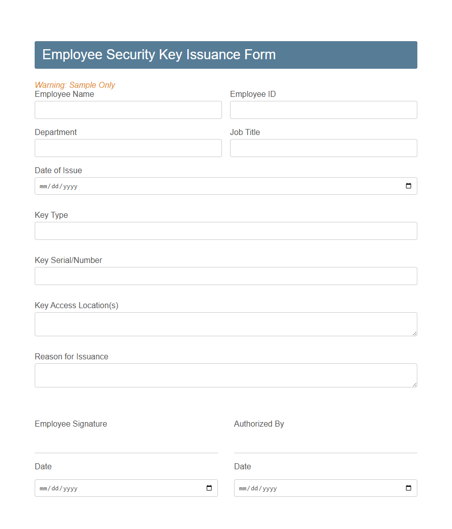 Security Key Inventory Form PDF Samples