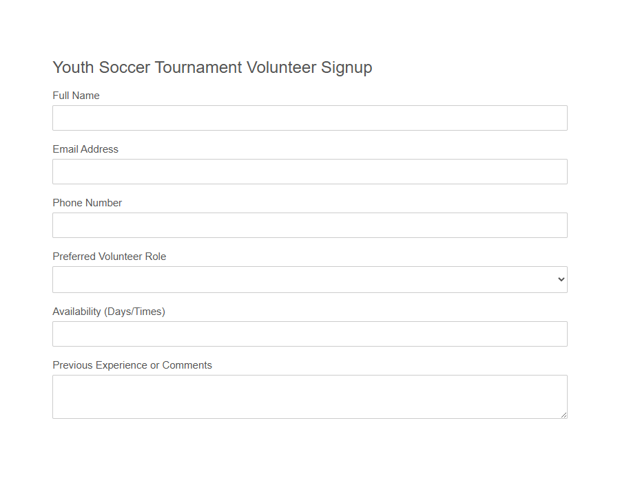 Sports Event Volunteer Signup Form Template PDF Samples