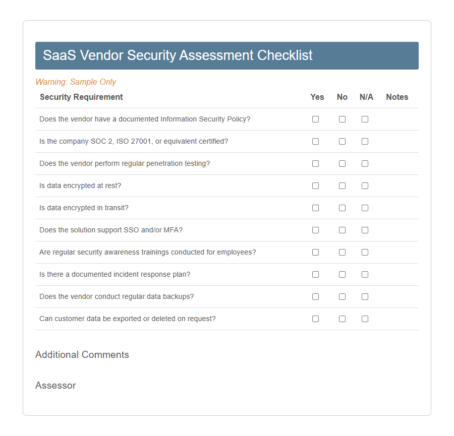 Technology Vendor Evaluation Form Template PDF Samples