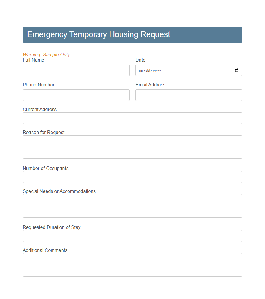 Temporary Housing Application Form Template PDF Samples