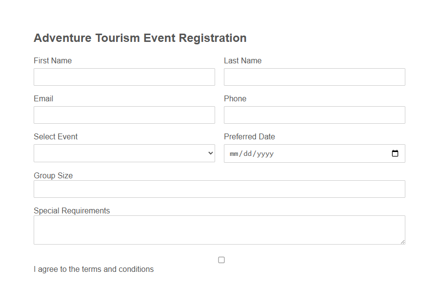 Tourism Event Participation Form Template PDF Samples