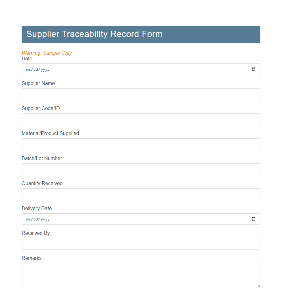 Traceability Record Form PDF Samples