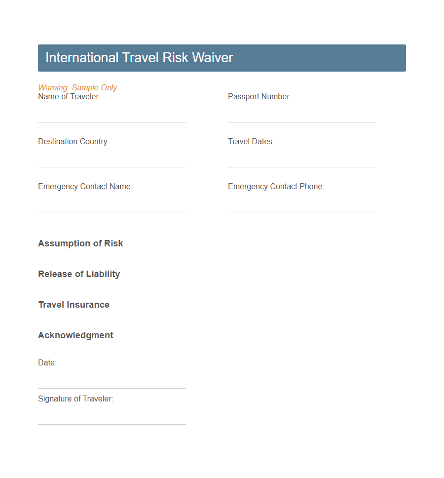 Travel Safety Acknowledgment Form Template PDF Samples