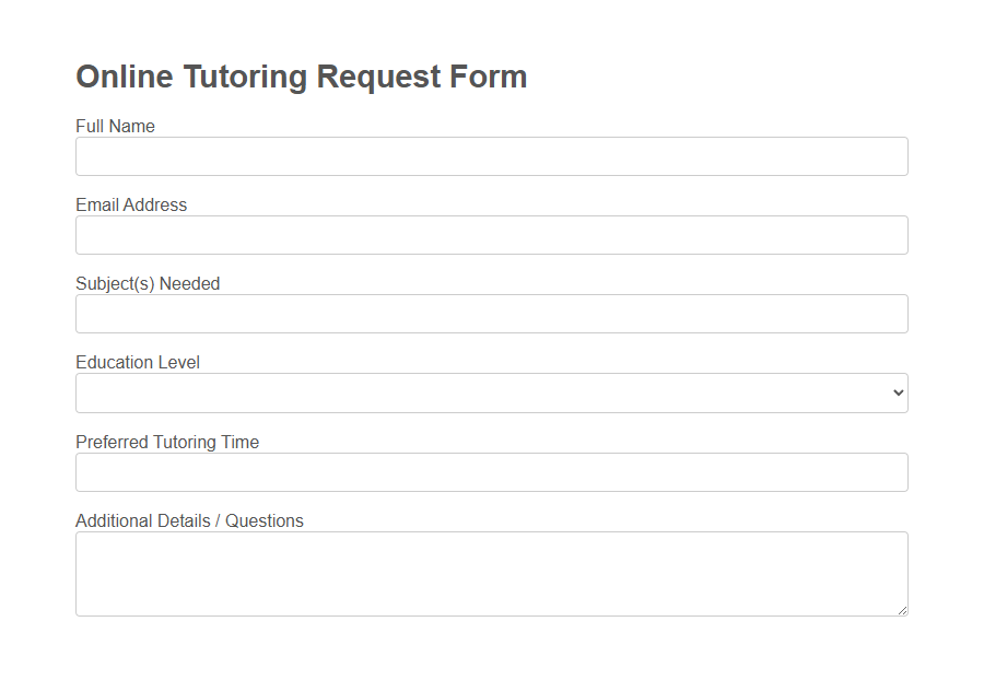 Tutoring Request Form PDF Samples