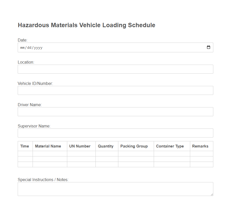 Vehicle Loading Schedule Form PDF Samples