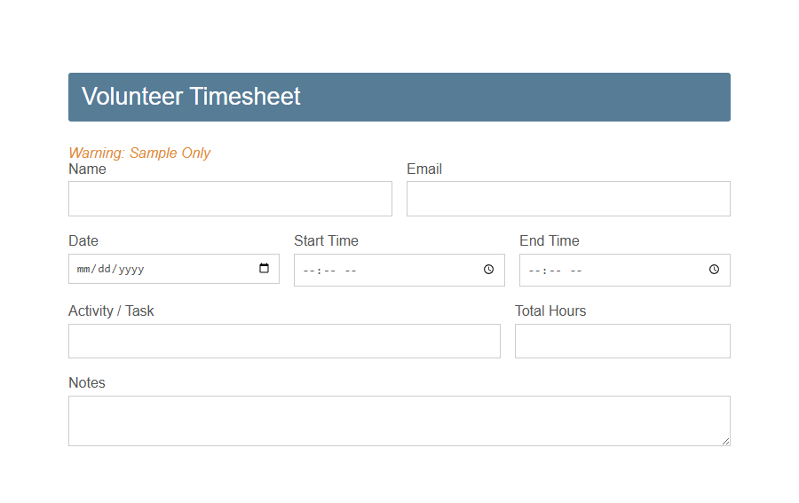 Volunteer Timesheet Form Template PDF Samples