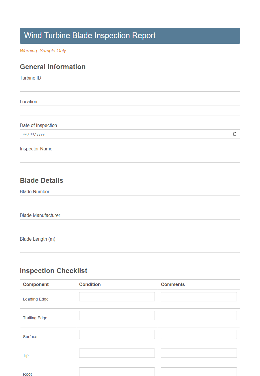 Wind Turbine Maintenance Checklist Form PDF Samples