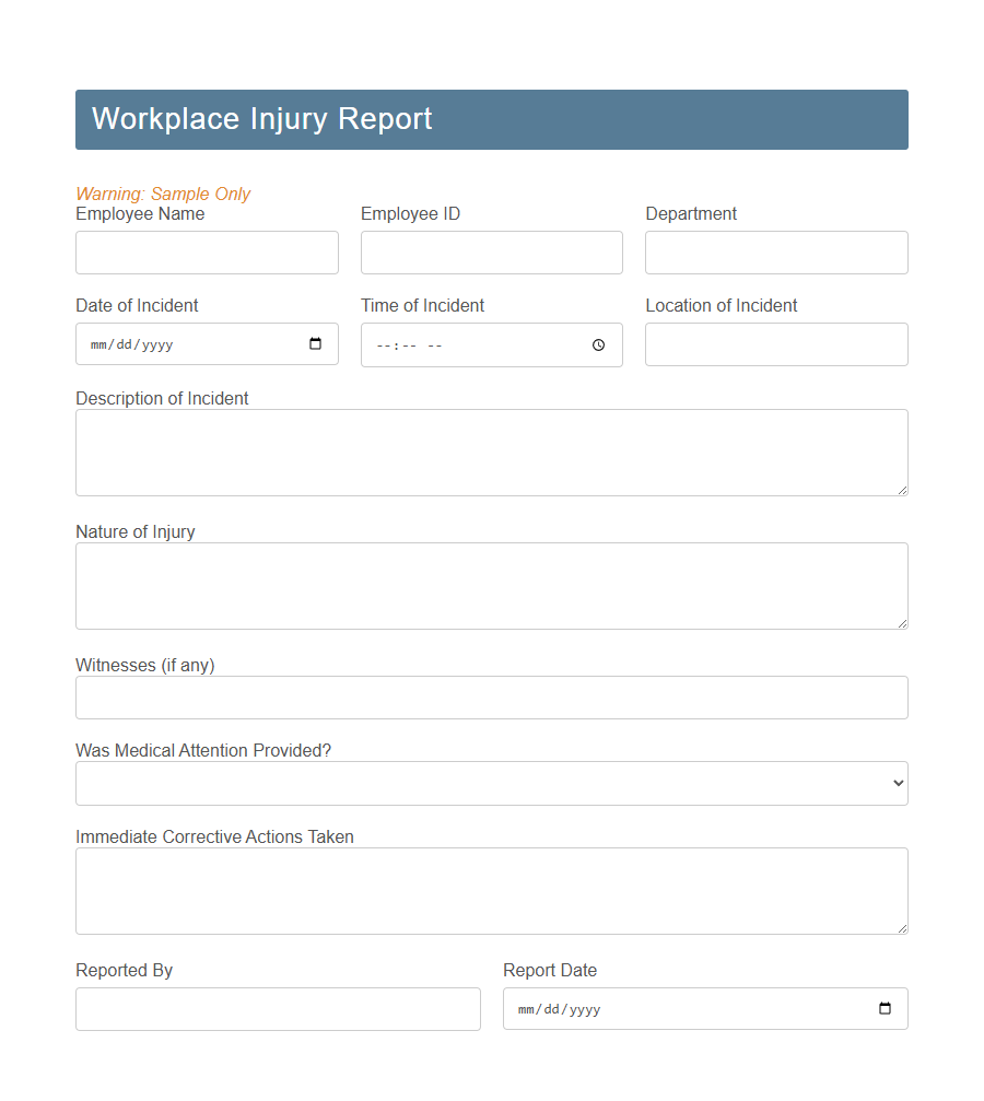 Accident Report Form Template PDF Samples