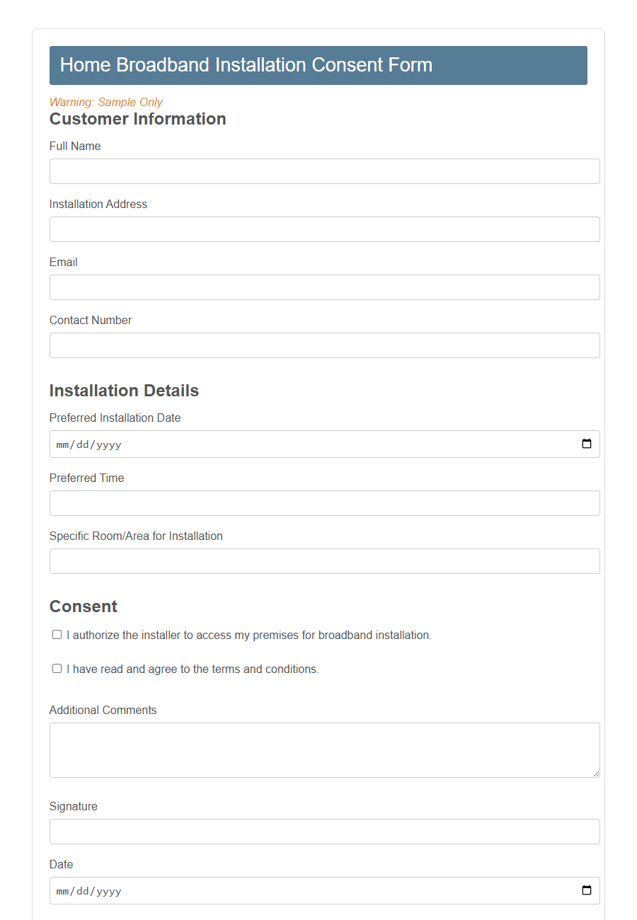 Broadband Installation Request Form Template PDF Samples