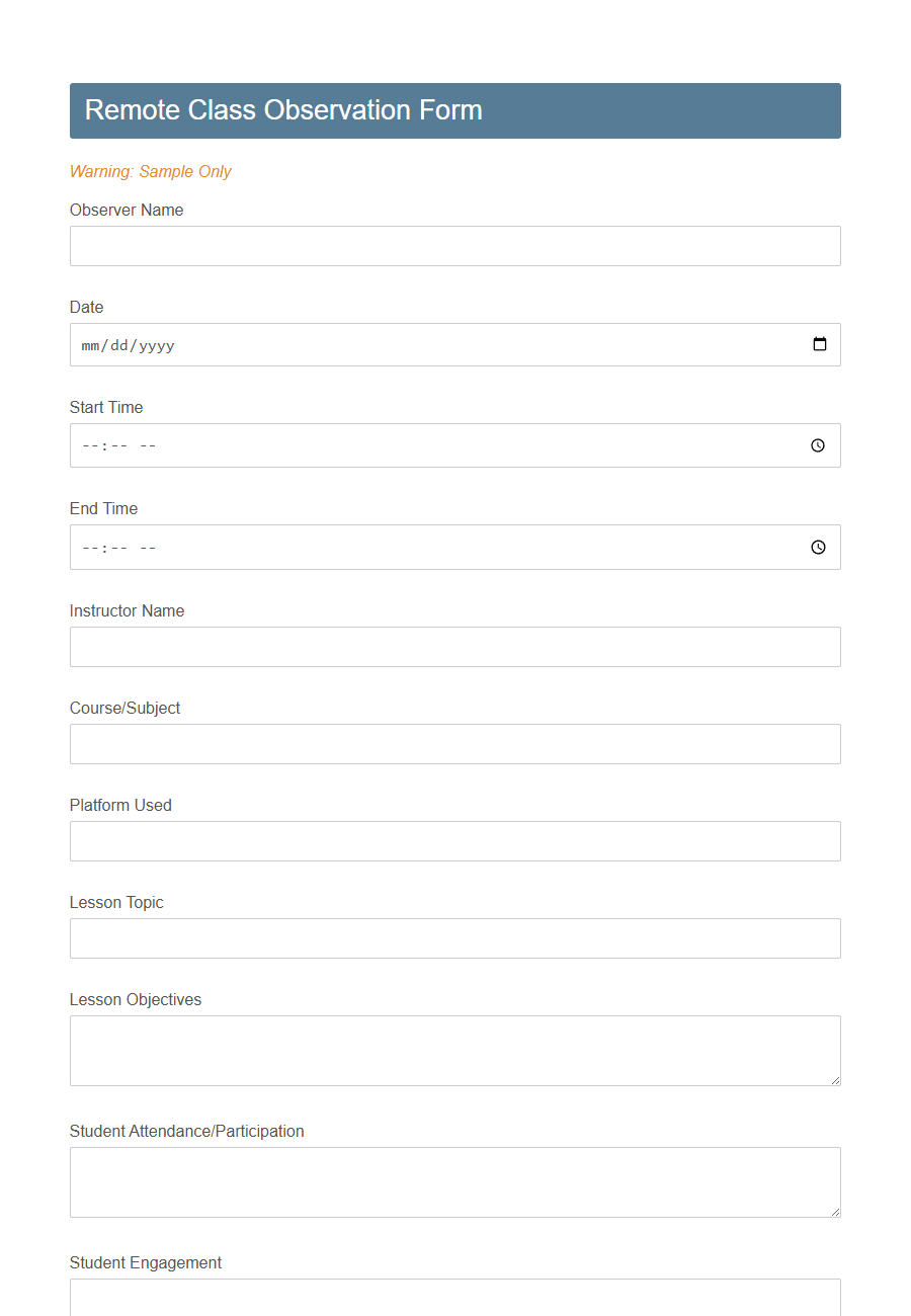 Class Observation Form Template PDF Samples