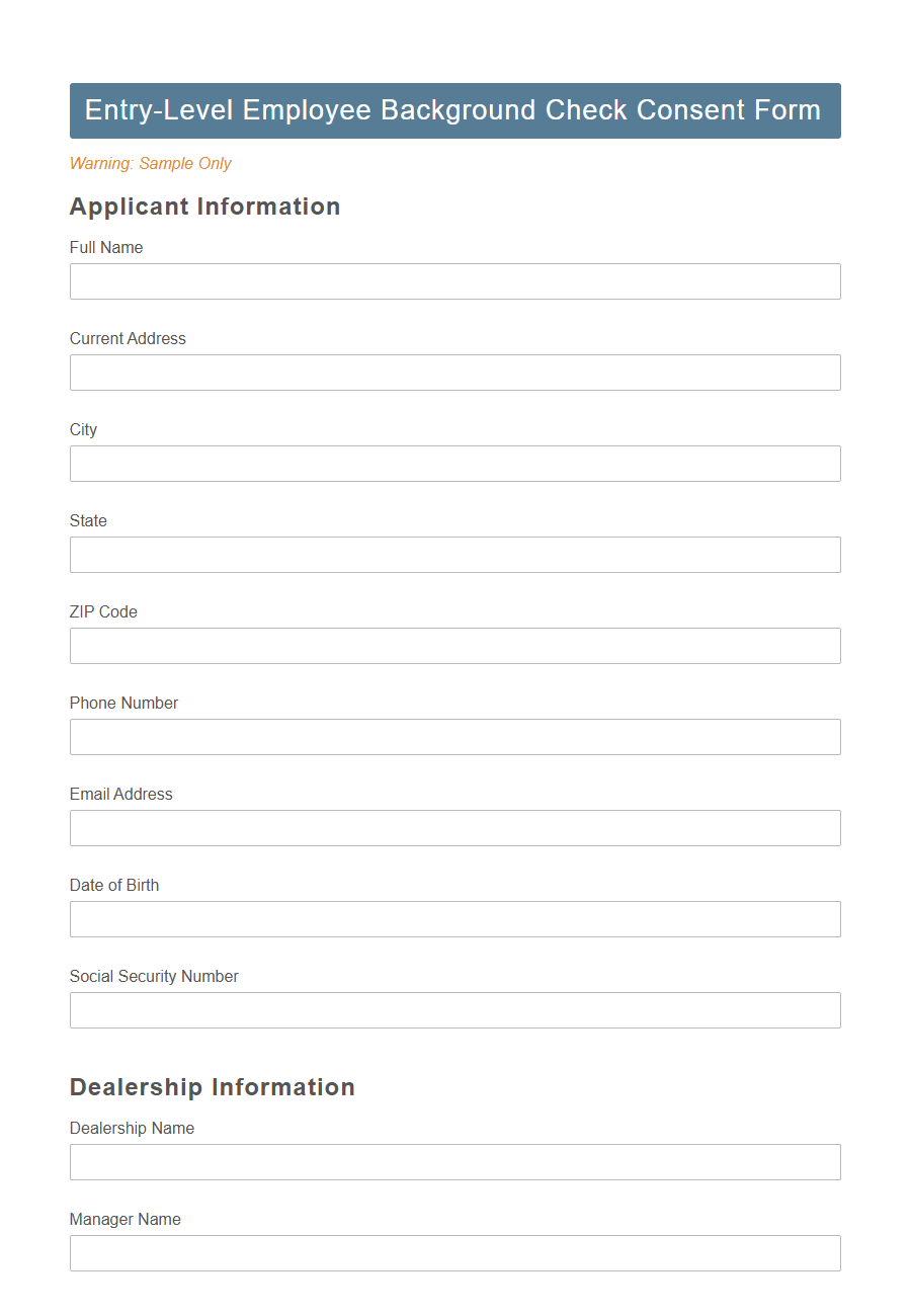 Consent to Perform Background Check (Dealership) PDF Samples