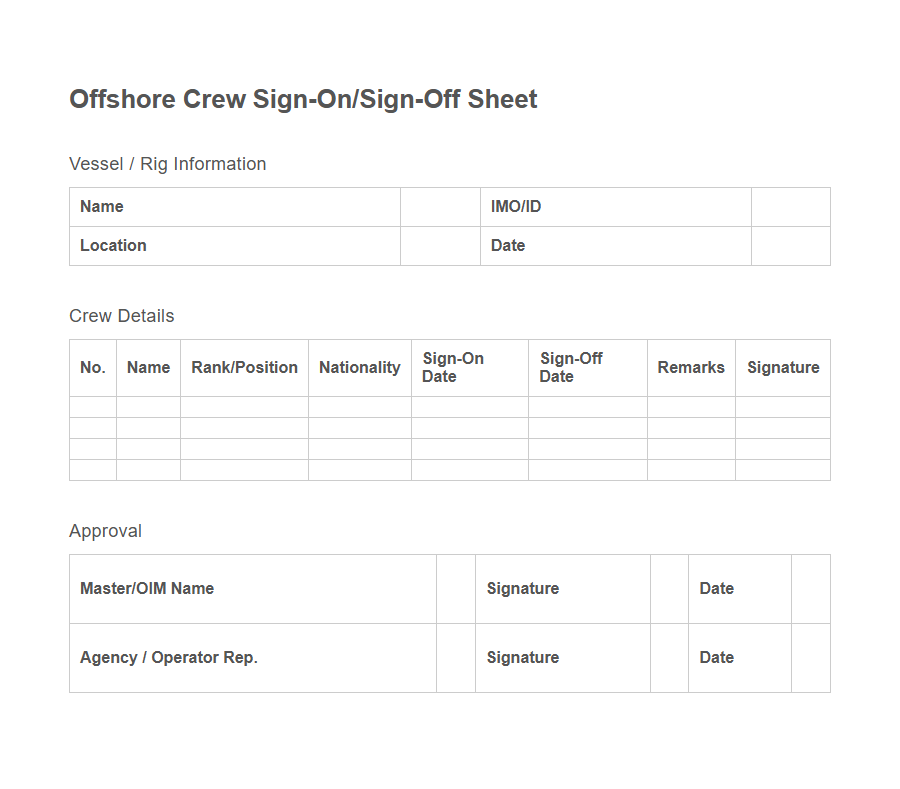 Crew Sign-On/Sign-Off Form PDF Samples