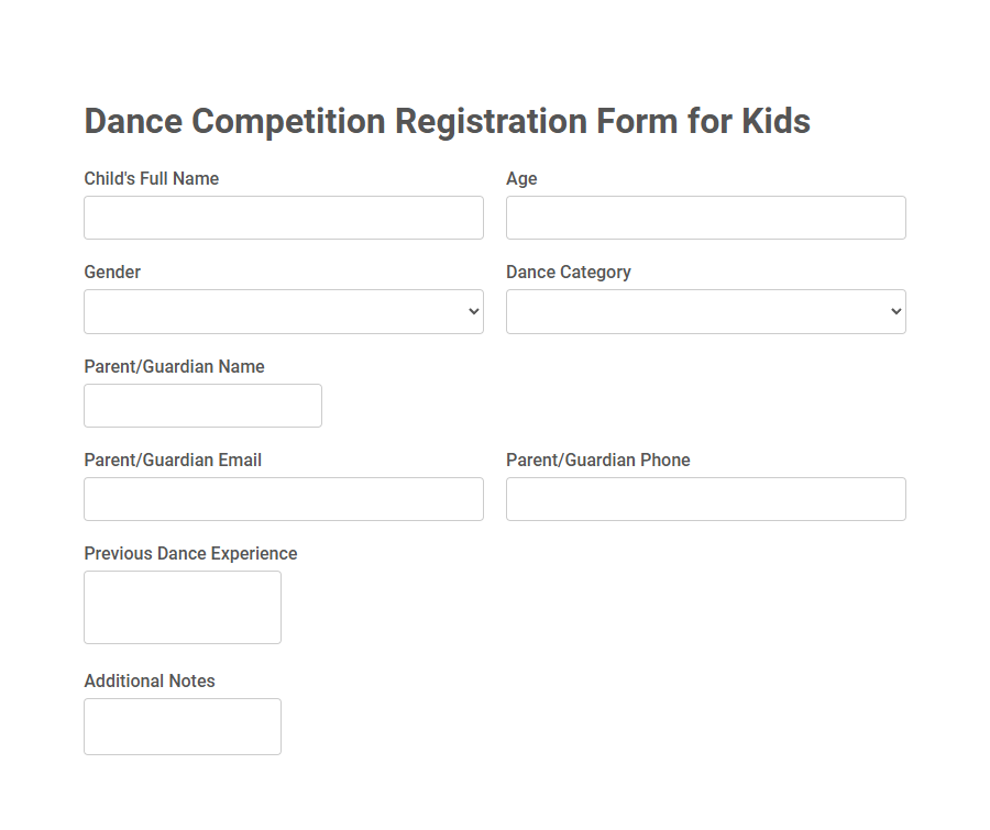 Dance Competition Registration Form PDF Samples