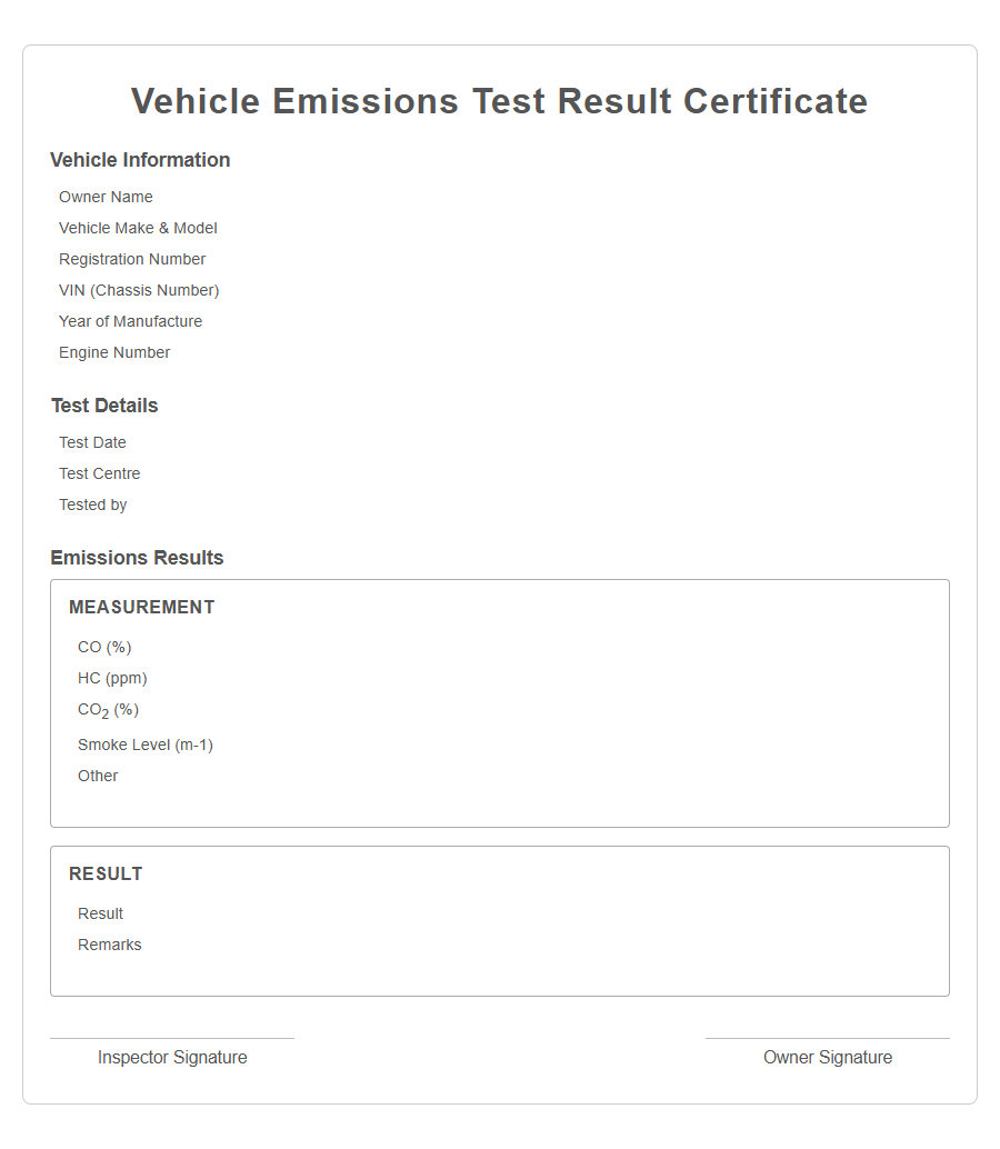 Emissions Test Report Form Template PDF Samples