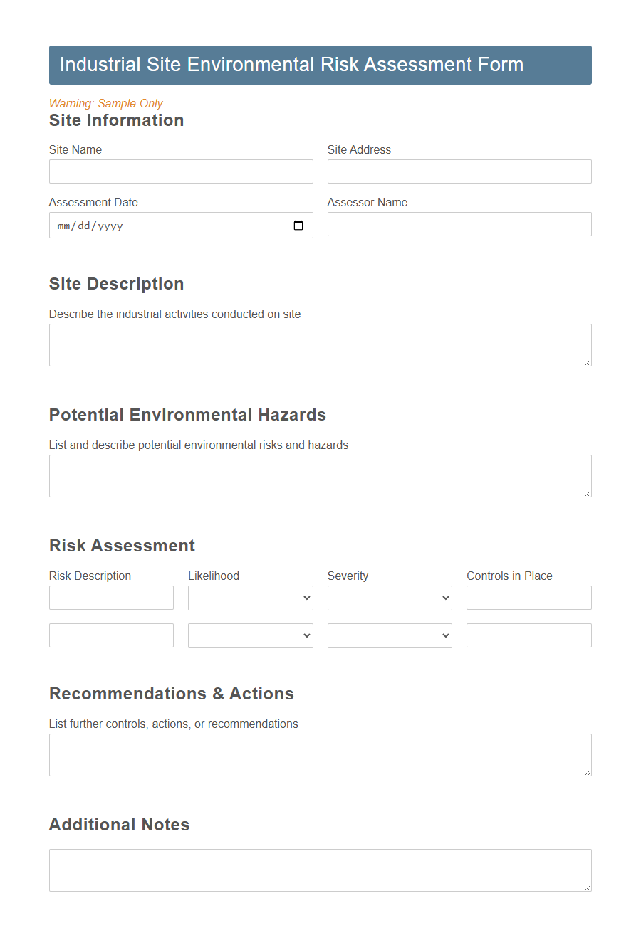 Environmental Risk Assessment Form PDF Samples