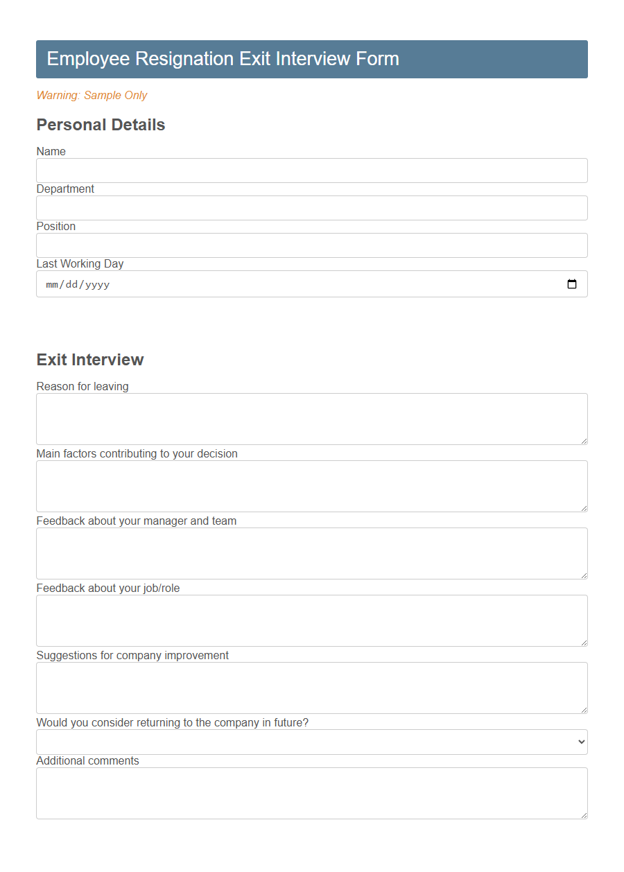 Exit Interview Form Template PDF Samples