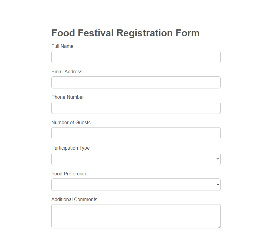 Food Event Registration Form Template PDF Samples