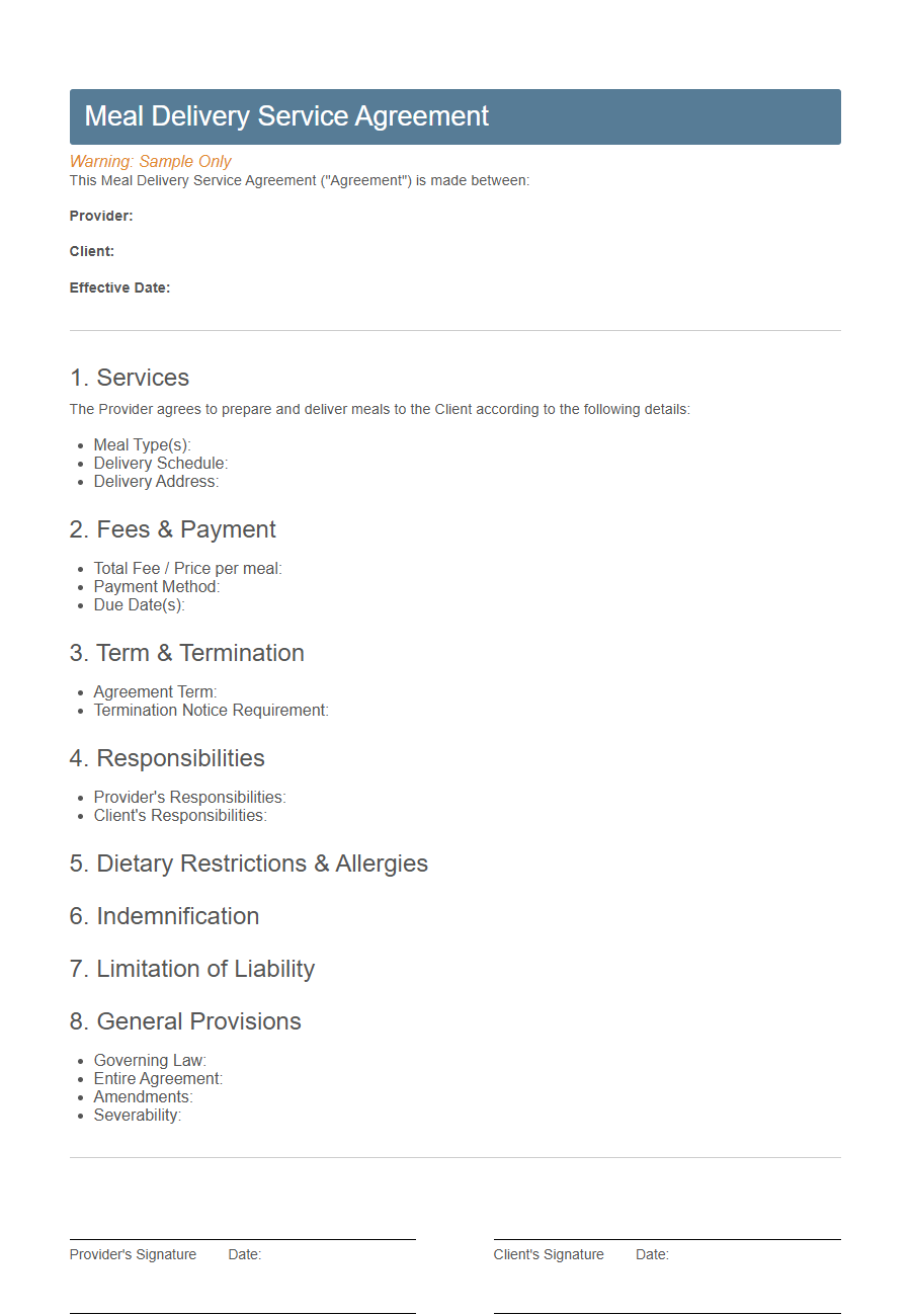 Food Subscription Box Sign-Up Form Template PDF Samples