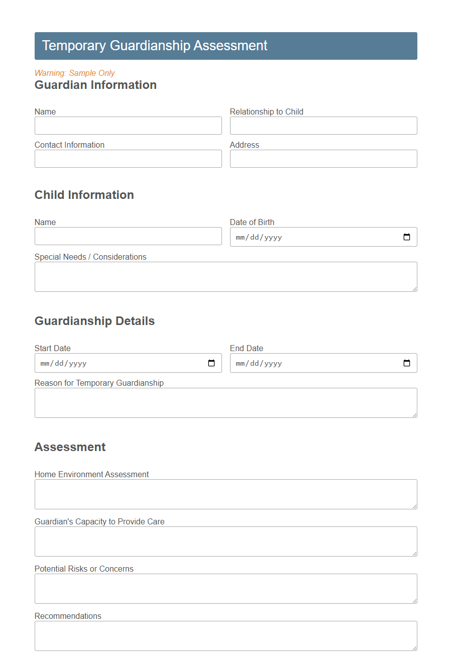 Guardianship Assessment Form PDF Samples