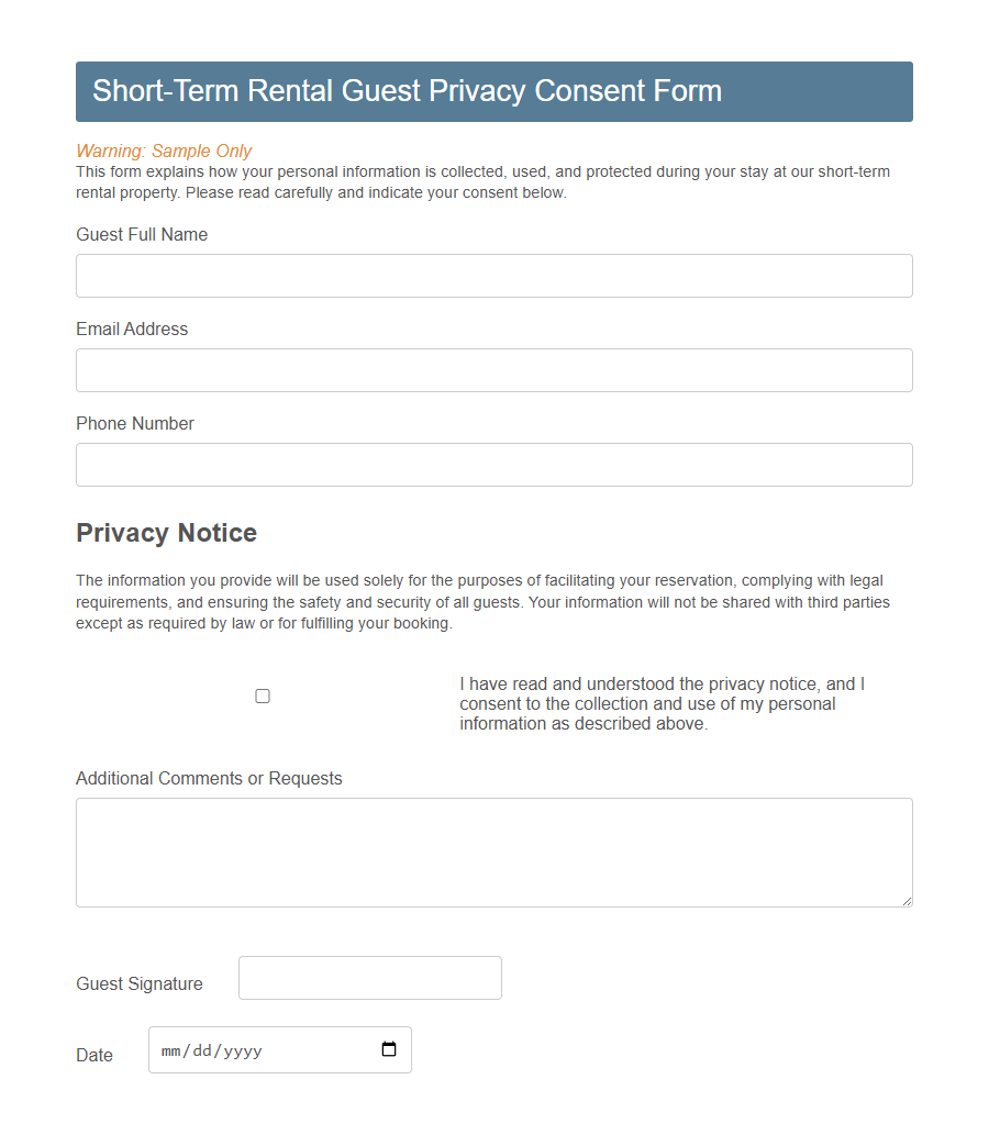 Guest Privacy Consent Form PDF Samples