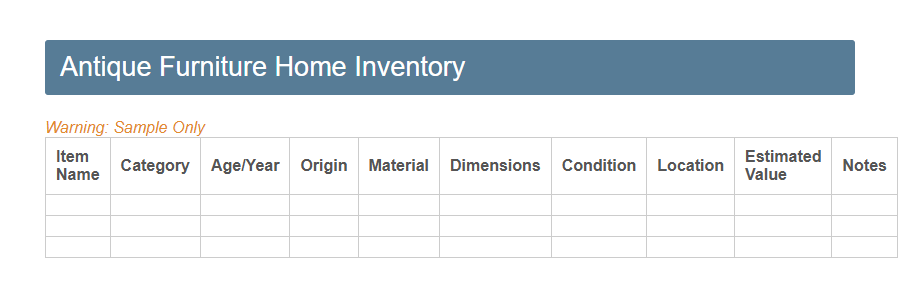 Homeowners Insurance Inventory Form Template PDF Samples