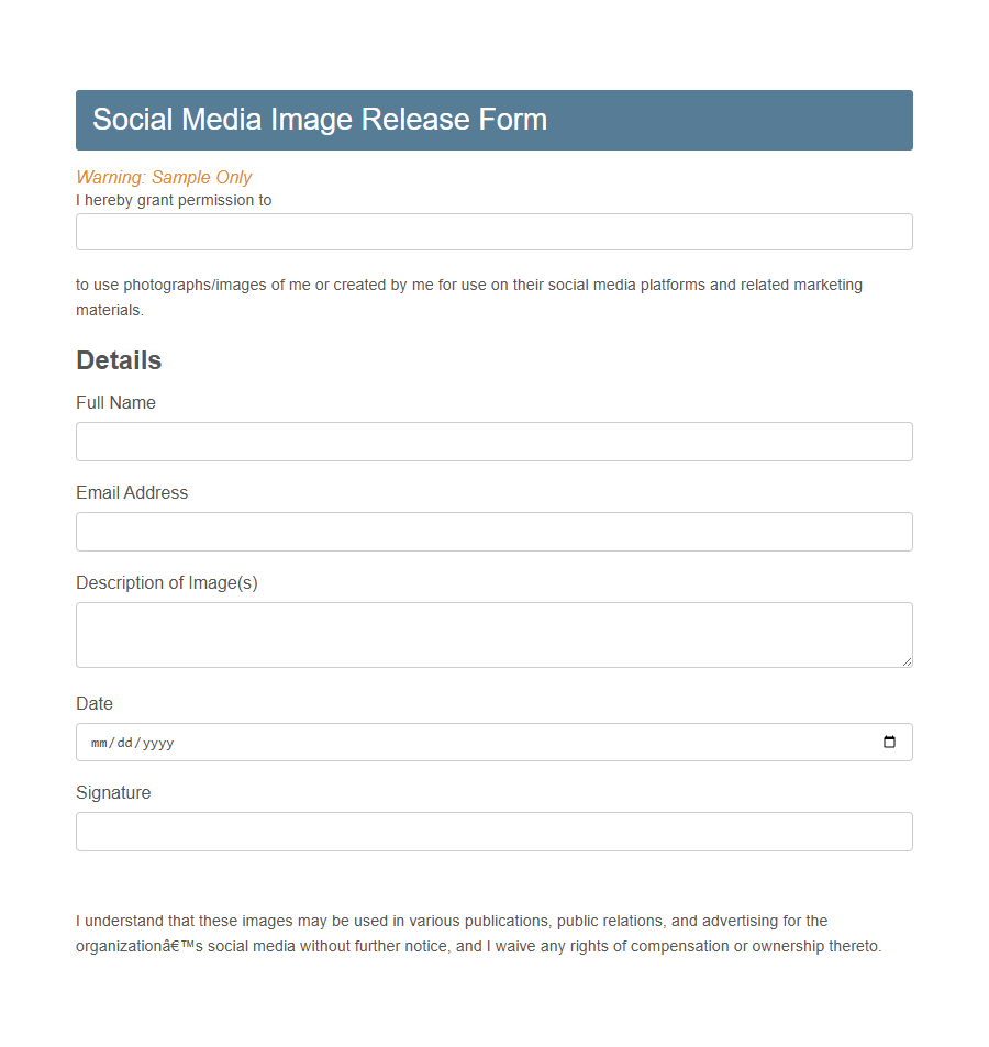 Image Use Rights Form Template PDF Samples