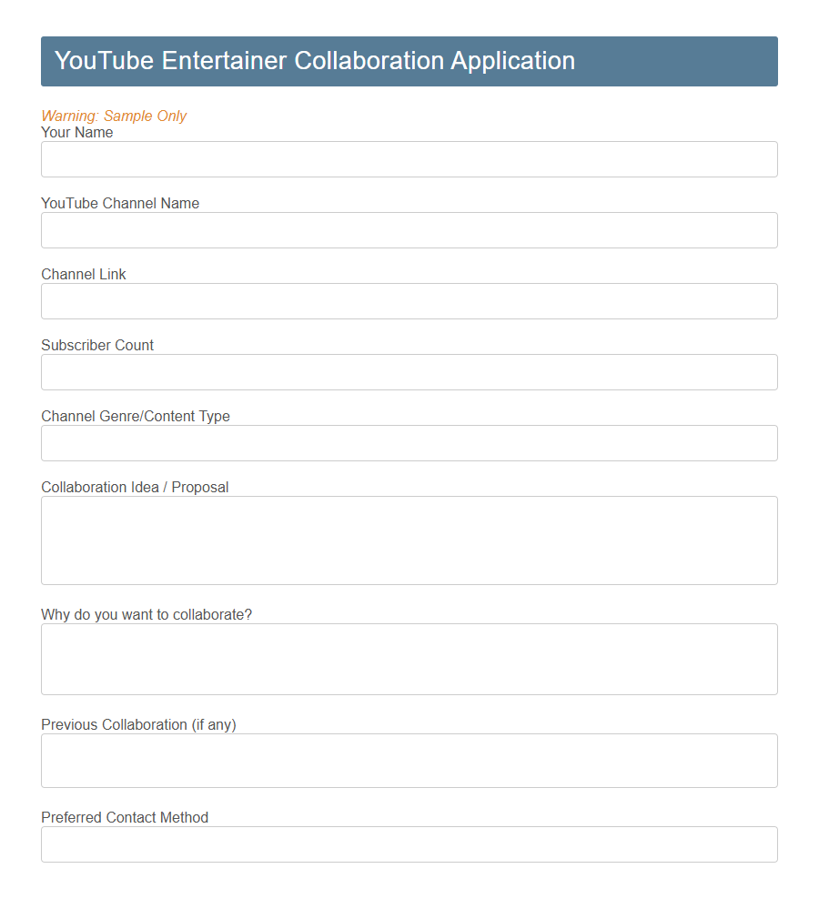 Influencer Collaboration Application Form (Entertainment Only) PDF Samples