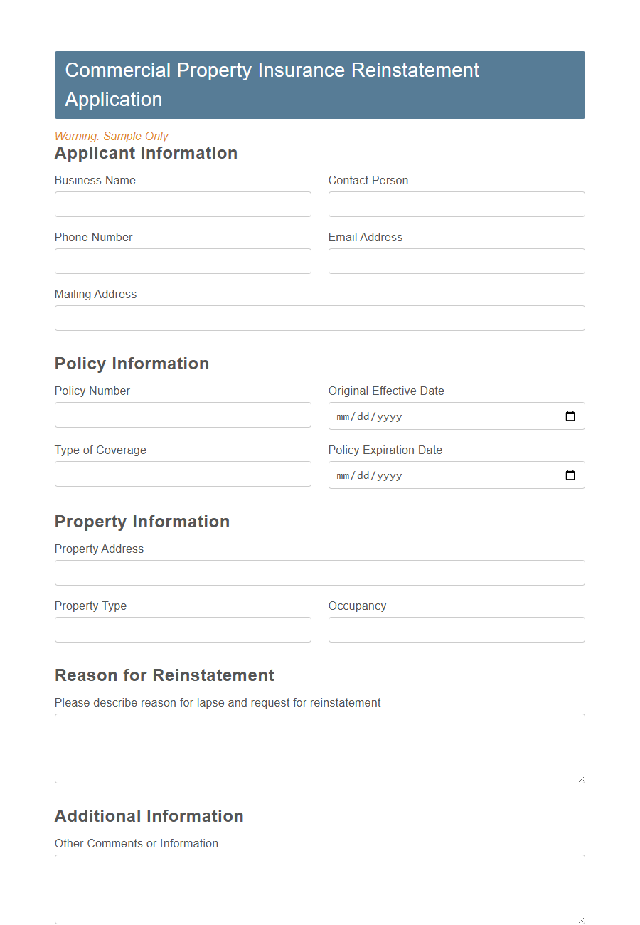 Insurance Reinstatement Application Form Template PDF Samples