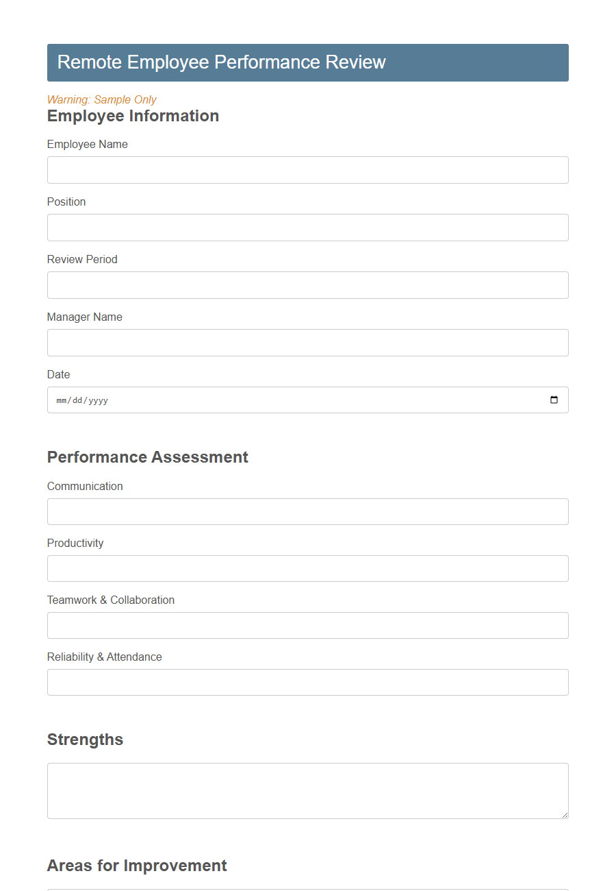 Performance Review Form Template PDF Samples