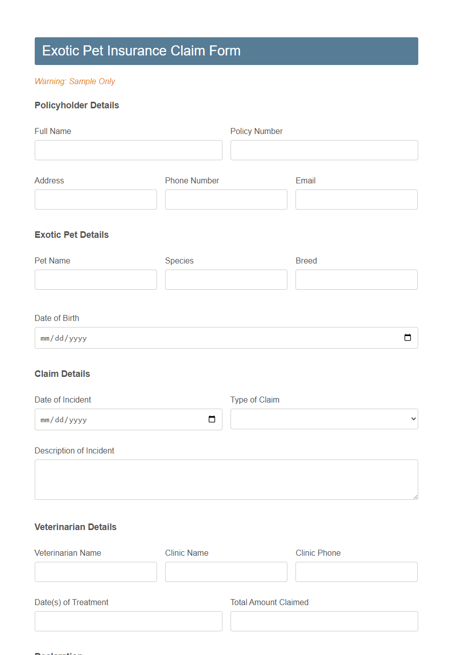 Pet Insurance Claim Submission Form Template PDF Samples
