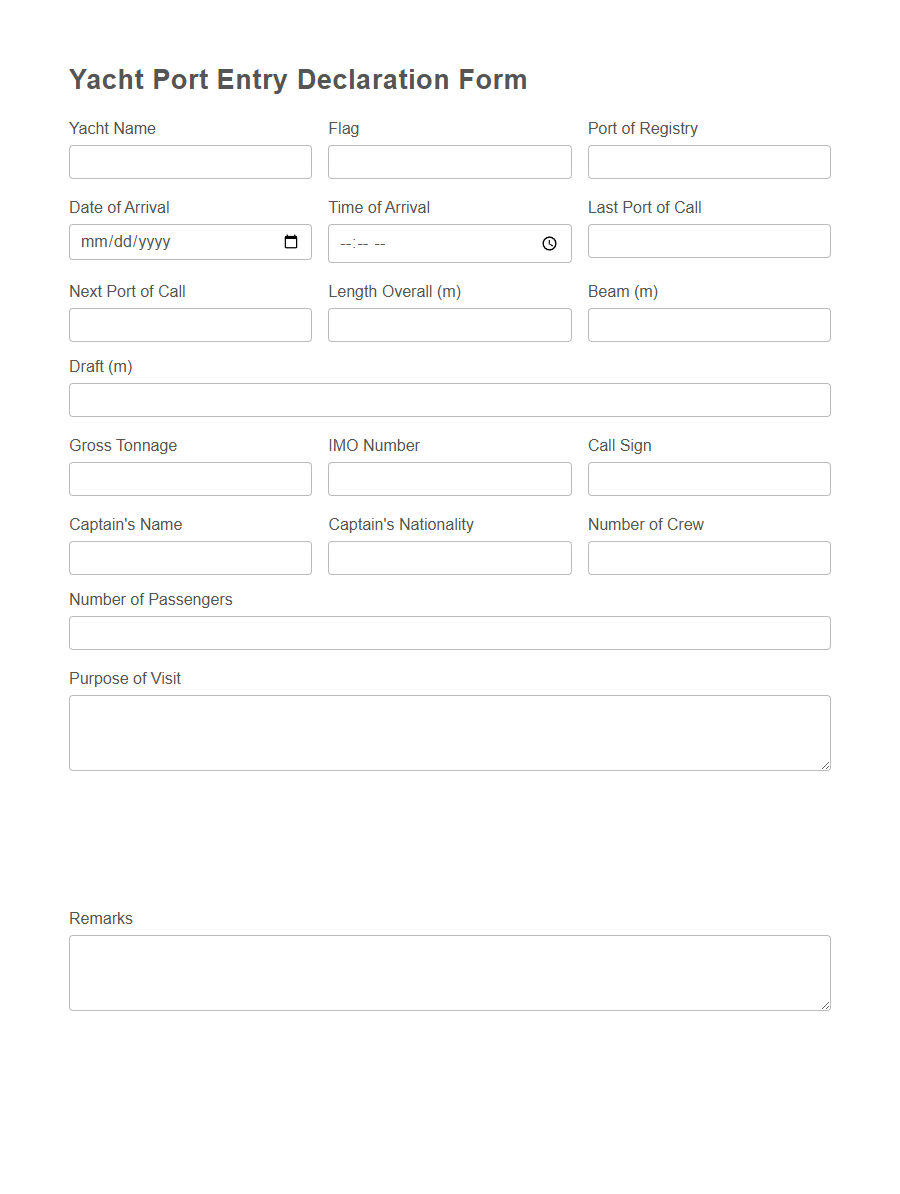 Port Entry Declaration Form PDF Samples
