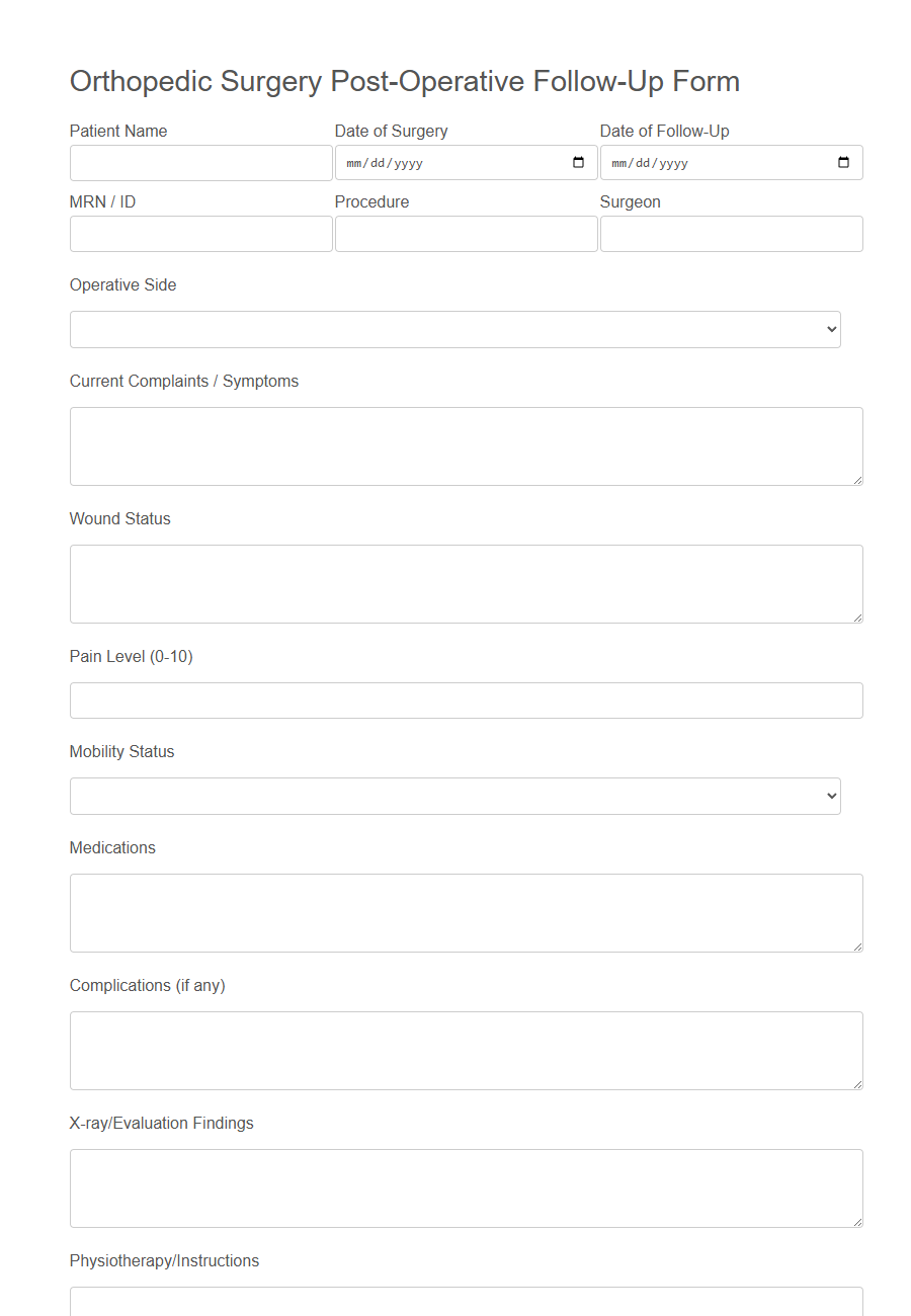 Post-Surgical Follow-Up Form Template PDF Samples