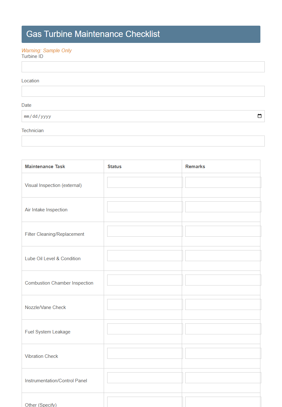 Power Plant Maintenance Report Form PDF Samples