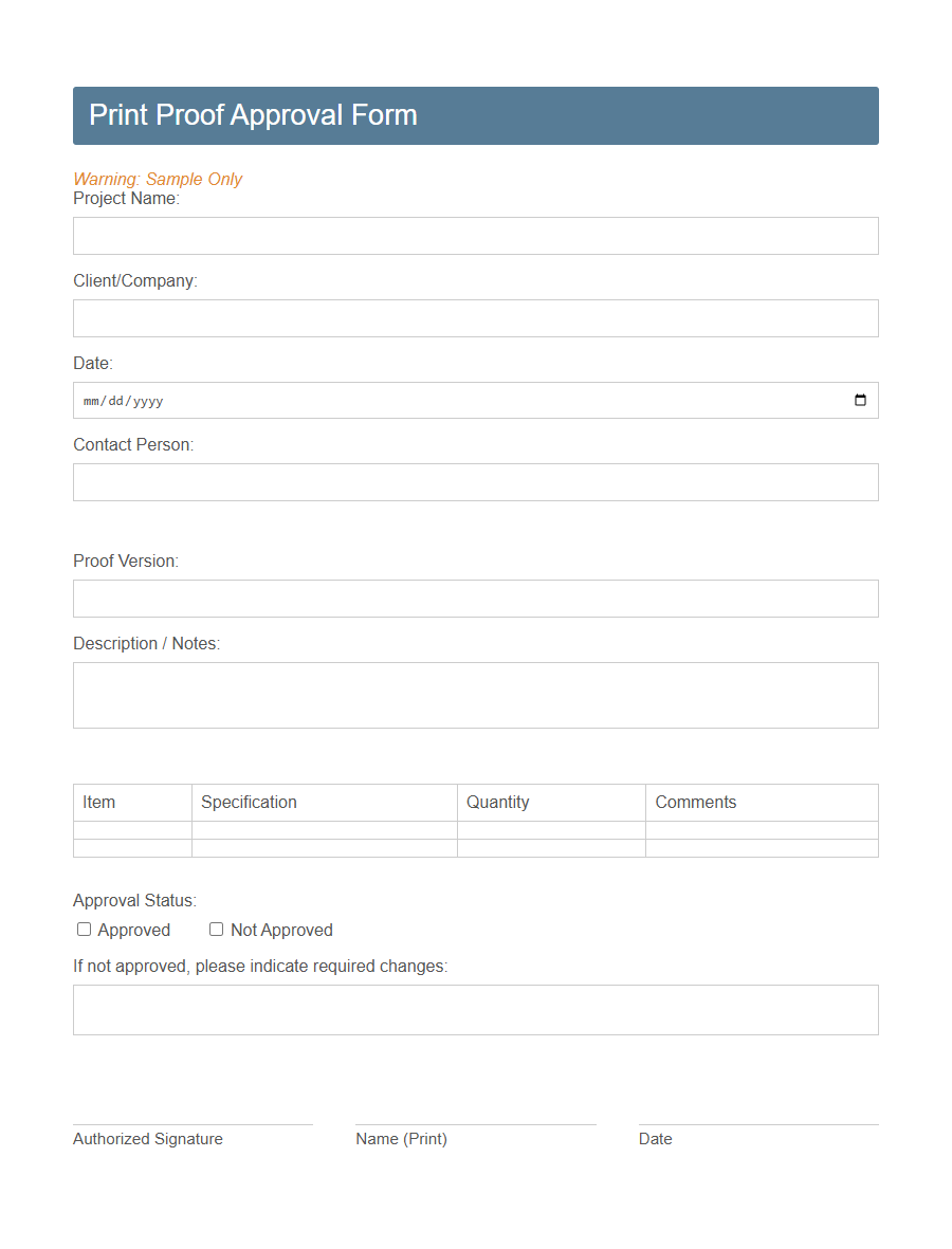 Proof Approval Form PDF Samples