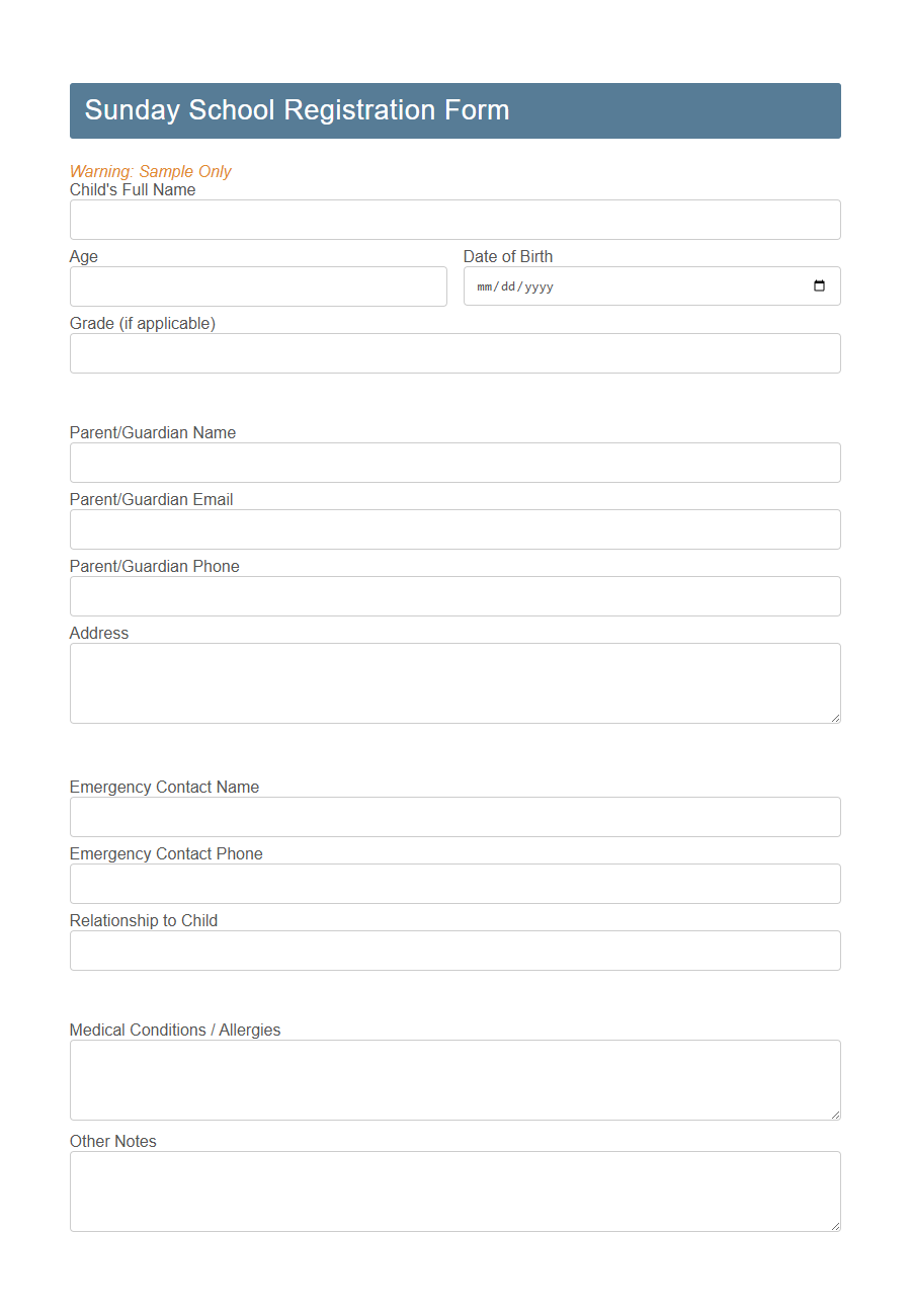 Religious Education Enrollment Form Template PDF Samples