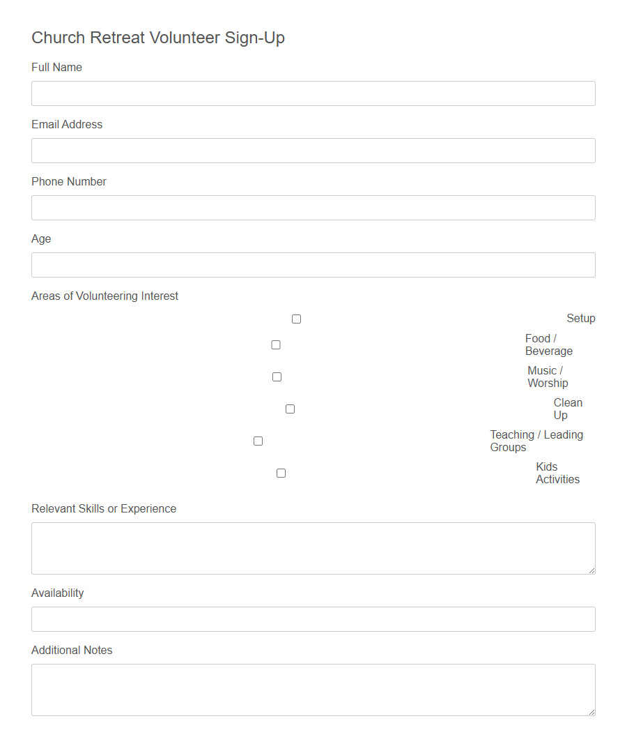 Religious Event Volunteer Sign-Up Form Template PDF Samples