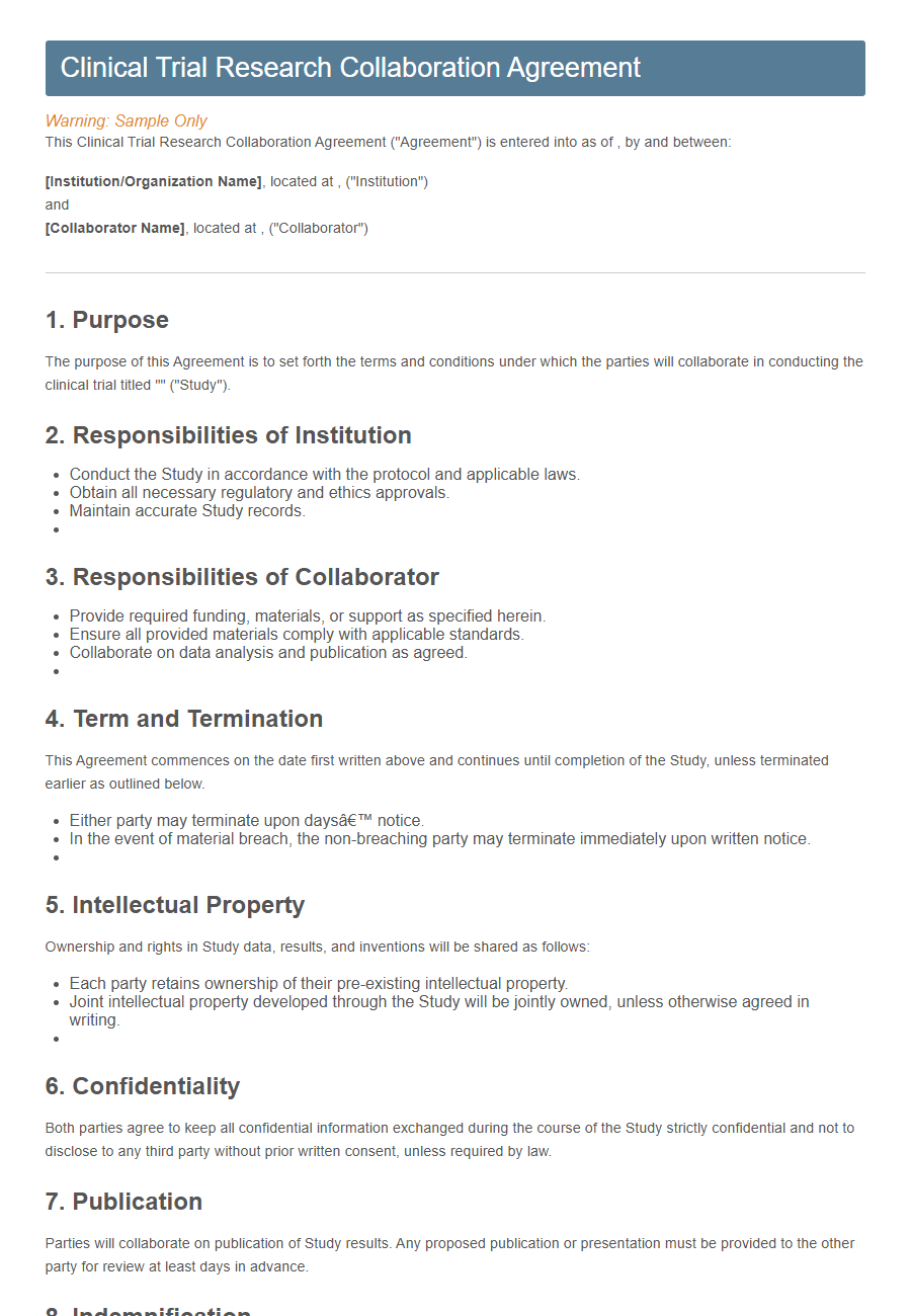 Research Collaboration Agreement Form Template PDF Samples