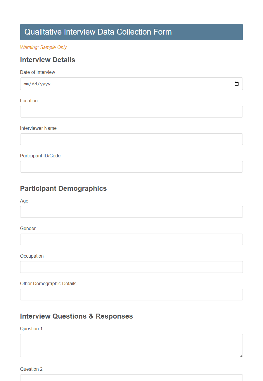 Research Data Collection Form Template PDF Samples