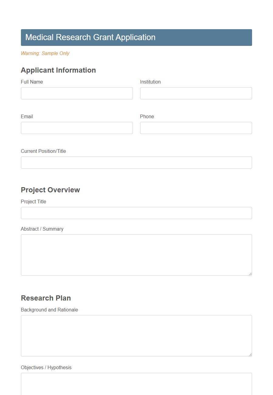 Research Funding Application Form Template PDF Samples