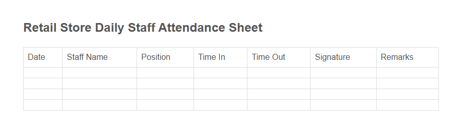 Retail Staff Attendance Sign-In Form PDF Samples