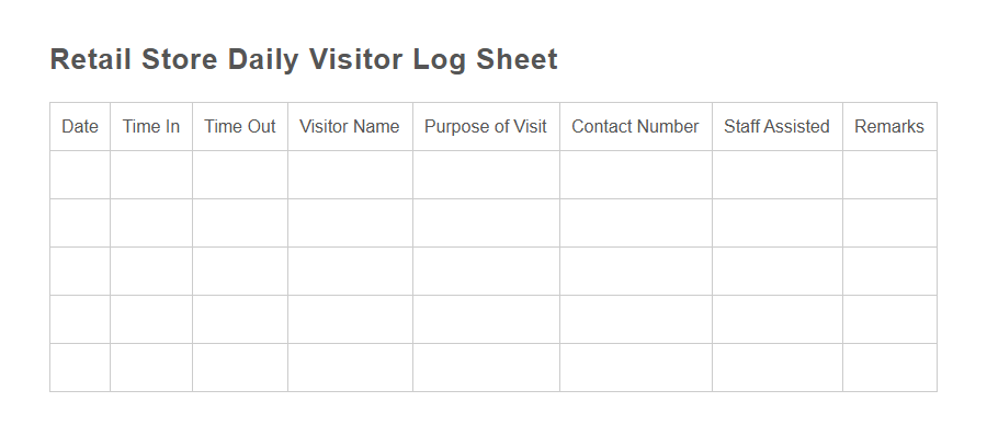 Retail Store Visitor Log Form PDF Samples