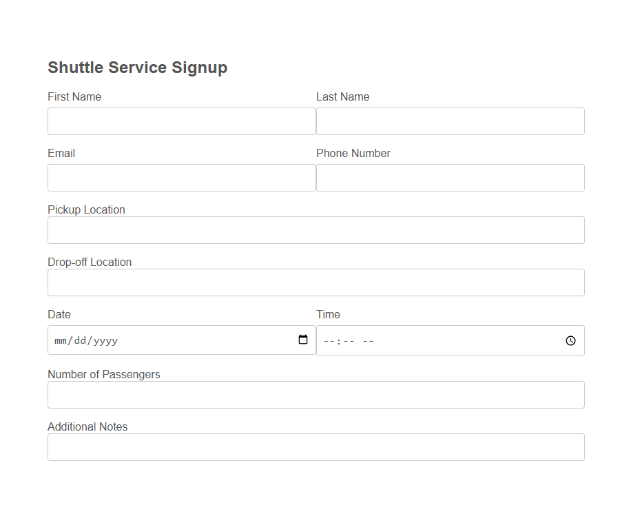Shuttle Service Signup Form Template PDF Samples