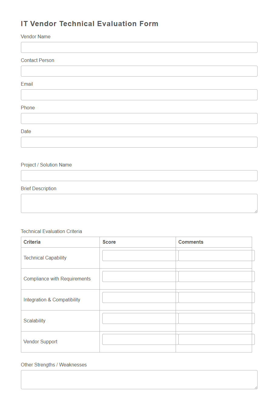 Vendor Technical Evaluation Form PDF Samples