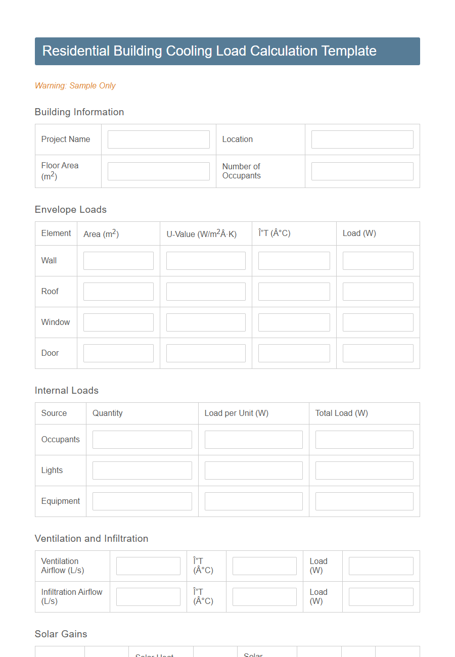 Building Cooling Load Calculation Form PDF Samples