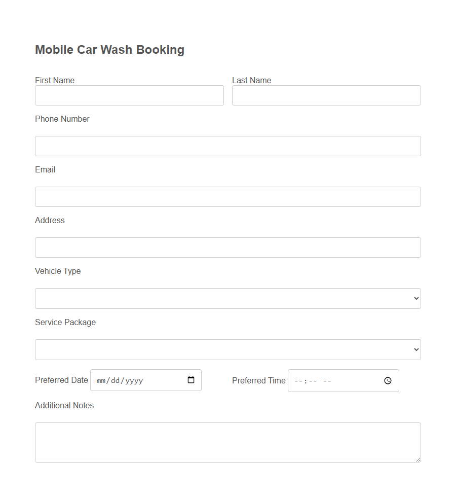 Car Wash Service Request Form Template PDF Samples