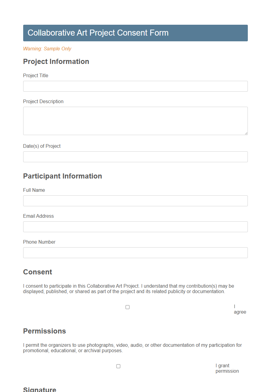 Collaborative Art Project Participation Form Template PDF Samples