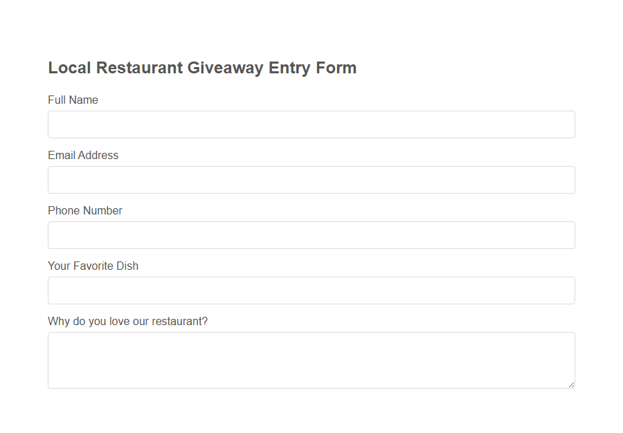 Contest & Giveaway Ad Entry Form PDF Samples